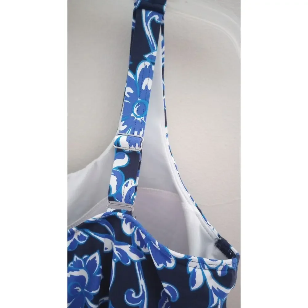 Lands' End Blue & White Floral Tankini Swim Top 12